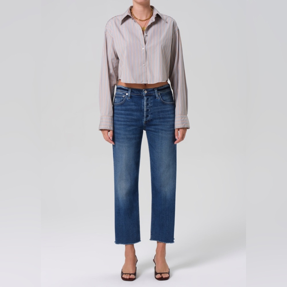Citizen of Humanity Petite Palma Straight Raw Hem in Ambry mid denim wash, 29P